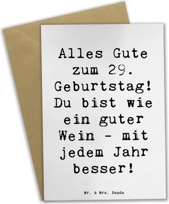 Produktbild von Mr. & Mrs. Panda Glückwunschkarte Spruch 29. Geburtstag Glückwünsche - Weiß - Geschenk, Happy Birthday, einladungskarten, herzliche, einzigartige Geburtstagswünsche