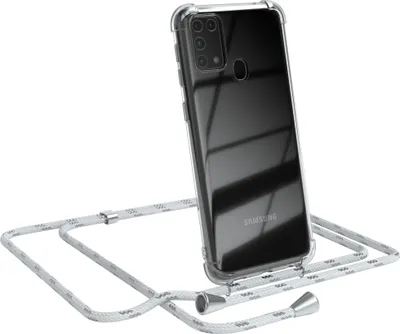 Produktbild von EAZY CASE Handykette kompatibel mit Samsung Galaxy M31, Handyhülle mit Umhängeband, Handykordel, Schutzhülle Clear, Band in Weiß