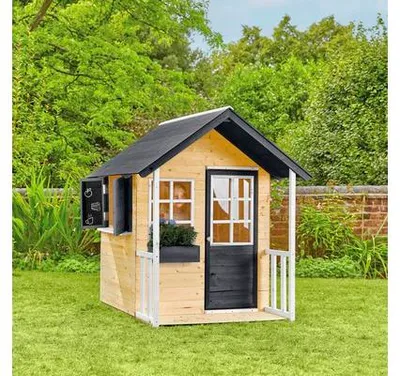 Image de Maisonnette en bois « Holli » de Zwerkules, couleur naturelle / grise, avec véranda
