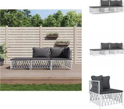 Produktbild von vidaXL 3-tlg. Garten-Lounge-Set mit Kissen Weiß Stahl -  Gartenmöbel-Sets