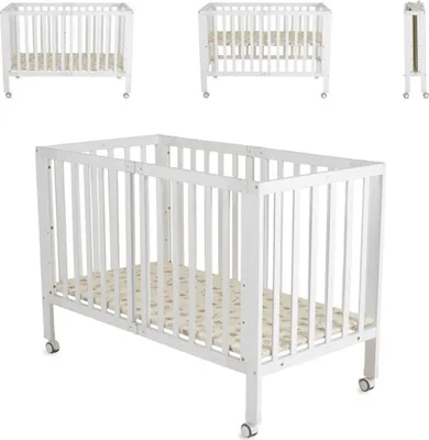 Produktbild von Cangaroo Baby Gitterbett Nova Holz, faltbar, höhenverstellbar, Matratze, Räder weiß