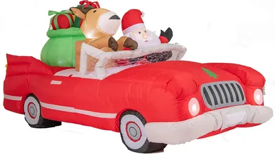 Produktbild von COSTWAY Aufblasbarer Weihnachtsmann im Cabriolet LED, Weihnachtsdekoration mit Schlitten & Geschenkbox Weihnachtsdeko Polyester, Weihnachtsbeleuchtung