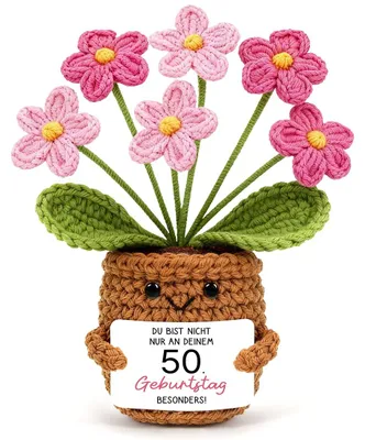 Gehäkelte Pocket-Hug-Blume, 50. Geburtstag, Glücksbringer