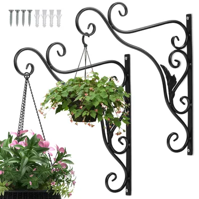 Produktbild von Clanmacy 2 Stück Haken Wandhalterung Blumenhaken Pflanzenhaken Haken f. Blumenampel Laternenhaken Blatt 35cm