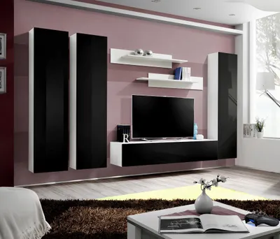 Produktbild von Set Wohnwand Wohnzimmer Wand Regale Schwarz TV Ständer Lowboard