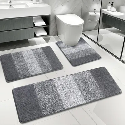 Produktbild von Badteppich Set 3-teilig, Mikrofaser, grau, rutschfest, für Badezimmer