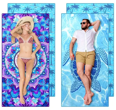 Immagine prodotto di Asciugamani da spiaggia in microfibra, confezione da 2, dimensioni 180 x 90 cm, antarena, ad asciugatura rapida, ideali per la spiaggia e il campeggio