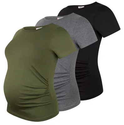 Image de T-shirt de grossesse manches courtes lot de 3 – vêtement de grossesse femme, 95 % coton, marron, taille S