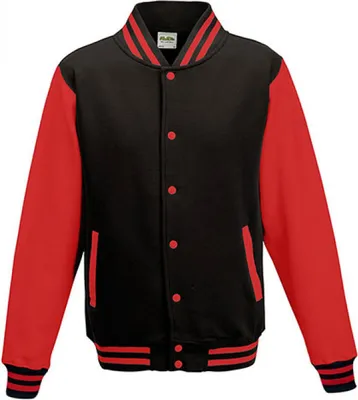 Produktbild von Just Hoods JH043 | Varsity Jacket / College Jacke - Farbe: Jet Black/Fire Red - Größe: XXL