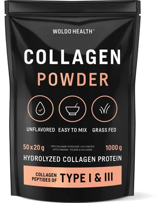 Produktbild von WoldoHealth Collagen Pulver aus Weidehaltung Hydrolysat 1 kg, KI-generiertes Bild