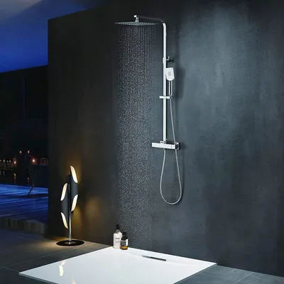 Duschsystem mit Thermostat, Regendusche, Handbrause, 25x25 cm