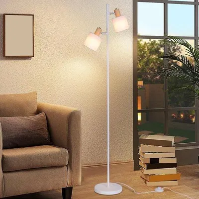 Immagine prodotto di Lampada vintage da salotto in stile retrò industriale, 145 cm, bianca, in tessuto