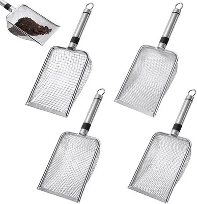 Obrázek produktu pro Sada zahradních sítí Unyqoos z nerezové oceli s vyměnitelnými vložkami a ergonomickou rukojetí, ideální pro zeminu, písek a kompost