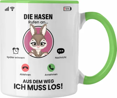 Produktbild von Trendation - Die Hasen Rufen An Tasse Geschenk für Hasen Züchter Besitzer Geschenkidee Lustig Spruch (Grün)
