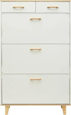 Zdjęcie produktu dla Szafka na buty – wolnostojąca półka na buty – 3 uchylne drzwi z 2 poziomami – 2 szuflady – na około 15 par butów – MDF + drewno lite – nośność 30 kg