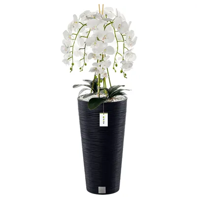 Produktbild von Künstliche Orchidee Kaskaden Blumenstrauß Weiß im Topf Anthrazit H 110 cm Heimbüro Dekoration, Kunstpflanze Orchidee, Kunstblume, Künstliche Orchidee im Topf