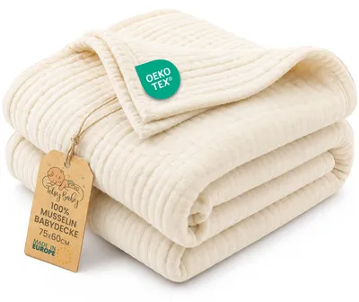 Produktbild von Musselin Decke Baby 75x60 cm Sommerdecke Musselindecke Babydecke Hellbeige