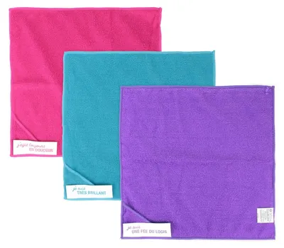 Mikrofasertücher 3er-Set, Polyester, 30 x 30 cm, mehrfarbig