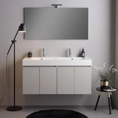 Immagine prodotto di Mobile bagno 120cm 4 ante grigio perla, doppio lavabo e specchio 120x60 | Valentina