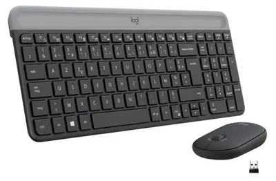 Produktbild von Logitech MK470 Slim Combo – kabelloses Tastatur-Maus-Set, Volle Größe (100%), Kabellos, RF Wireless, AZERTY, Graphit, Maus enthalten
