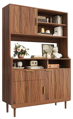 Imagen del producto de Aparador/Mueble alto/Mueble de cocina/Buffet, cajón, puertas, estantes abiertos, MDF/aglomerado, patas de madera maciza