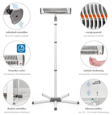 Obrázek produktu pro reer 19050, Infračervený elektrický přímotop, 1,85 m, Vnitřní, Podlaha, Šedá, Bílá, Kov, Plast