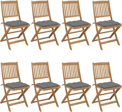 Image de Chaises pliables de jardin lot de 8 avec coussins Bois d'acacia