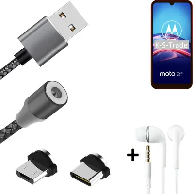 Produktbild von K-S-Trade® Hochwertiges Magnet-Lade-kabel Sync-Kabel Daten-Kabel + Kopfhörer kompatibel mit Motorola E6s mit USB-Typ-C-Anschluss und