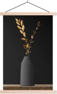 Produktbild von MuchoWow® Textilposter Blätter - Stilleben - Gold 40x60 cm mit holzfarbenen Rahmen - Poster