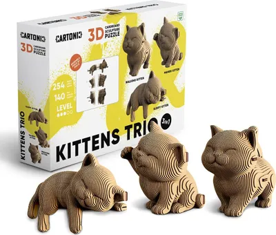 Produktbild von Cartonic 3D-Puzzle Kittens Trio, 3 Kätzchen, Papp-3D-Bausatz, Pappe, 254 Teile, CARTKITTENS