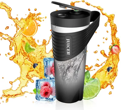 Produktbild von Tragbarer Mixer fuer Shakes und Smoothies, 4000 mAh, Typ C, wiederaufladbar, 460 ml, persoenlicher Mixer mit 6 scharfen Klingen, leistungsstarker 22000 U/min, Entsafterbecher
