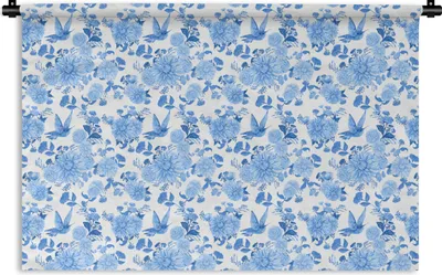 Produktbild von MuchoWow® Wandteppich Wandbehang Blumen - Muster - Blau 60x40 cm Tapisserie Dekoration Wandtuch - Wanddekorationen