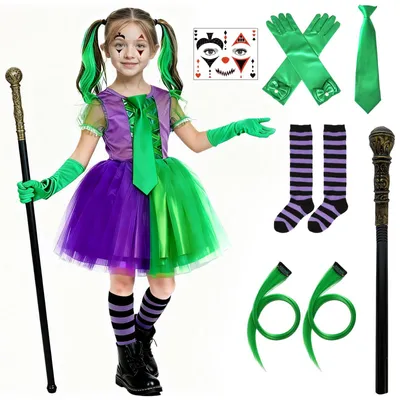 7-teiliges Horror-Clown-Kostüm für Mädchen, Halloween-Kostüm, Gr. S