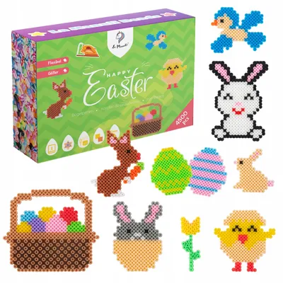 Produktbild von La Manuli Bügelperlen Set Ostern - 4500 Steckperlen mit Steckplatten, Ostern Motive, Anhänger, Kreatives Perlenset für Kinder ab 6 Jahre, Komplettset