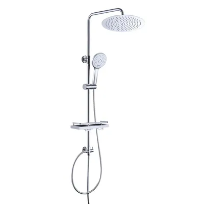 Immagine prodotto di Set doccia a pioggia JOHO in acciaio inox senza rubinetto, asta doccia con mensola cromata (soffione D25cm)