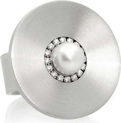 Produktbild von Ring 58 - Edelstahl Zirkonia Zuchtperle - Disque