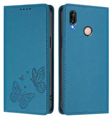 Produktbild von Lederhülle für Huawei P20 Lite, Schmetterling Prägung Leder Brieftasche Schutzhülle mit Ständer Blau
