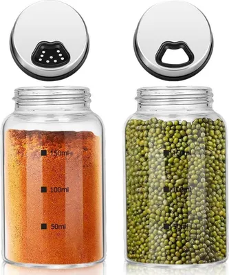 Image de LEEPAT Verres à épices en verre borosilicaté 2 pièces 150ml Saupoudreur à épices 4 types de trous à épices