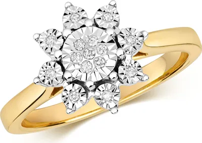 Produktbild von Funkelndes Feuer 9 Karat (375) Gold Cluster Diamant Damenring Brillant-Schliff 0.07 Karat H - I1 I2, 58 (18.5); TRS319799KYRSQ