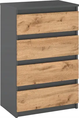 Produktbild von Kommode mit 4 Schubladen - Grau Wotan Eiche 60x33,5x92,5- Sideboard - Schubladenschrank für Wohnzimmer Schlafzimmer - Modernes Design - Kleiderschrank