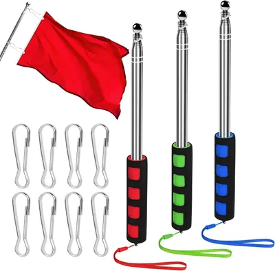 Imagen del producto de Varilla telescópica para banderas, 2 metros, 3 colores, 8 clips, ideal para viajes
