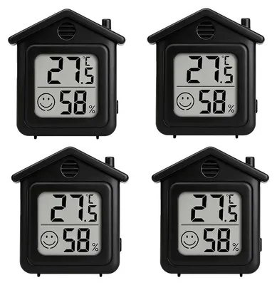 Produktbild von 4er Set Mini LCD Thermometer Hygrometer Digital, Raumklima Messgerät mit Komfortanzeige und Smiley Funktion für Zuhause Büro Kinderzimmer