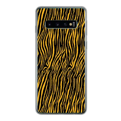 Produktbild von MuchoWow® Handyhülle Schutzhülle Hülle für Samsung Galaxy S10 Tigerdruck - Schwarz - Orange Silikon Softcase Handy Hülle - Handytasche