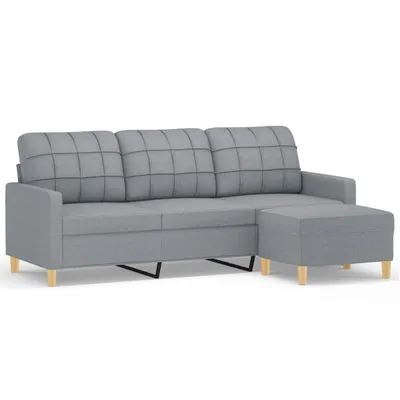 Produktbild von vidaXL 3-Sitzer-Sofa mit Hocker Hellgrau 180 cm Stoff