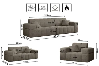 Produktbild von Kaiser Möbel Sofagarnitur 3+2+1 Couchgarnitur serie NIMES stilvol viele farben Stoff VERITA Dunkelbeige