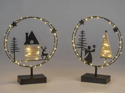Produktbild von formano LED-Kreise 2er-Set Engel & Winterdorf Timer 6h/18h Weihnachtsdeko