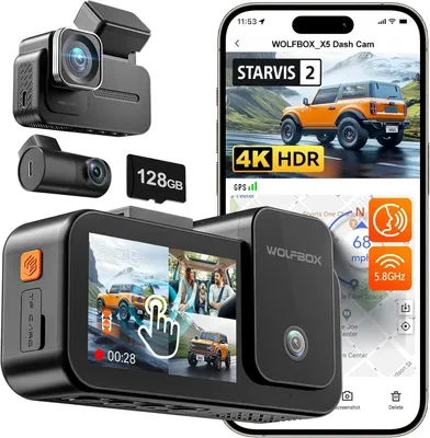 Produktbild von 3-Kanal-Dashcam – Autodashcam – Überwachungskamera – Fahrtenaufzeichnung – Innenraumkamera – 4K- und 2,5K-Auflösung