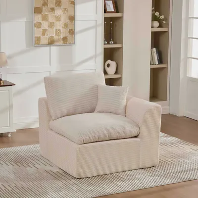 Image de LVHOM Fauteuil modulaire avec coussin, Canapé individuel Tissu velours côtelé Fauteuil de relaxation Fauteuil TV, Beige