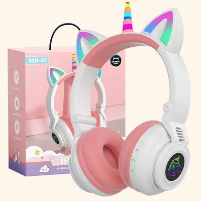 Produktbild von Kinder,kopfhörer Bluetooth Einhorn faltbar,Mädchen mit Kabel und Mikrofon Kopfhörer Kinder mit LED-licht Stereo Kopfhörer für Handy/Tablet/PC