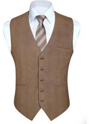 Obrázok produktu pre Kariérová vesta pre pánov, formálna, z bavlny, vzor "kačací krk", veľkosť XL, farba hnedá/khaki
